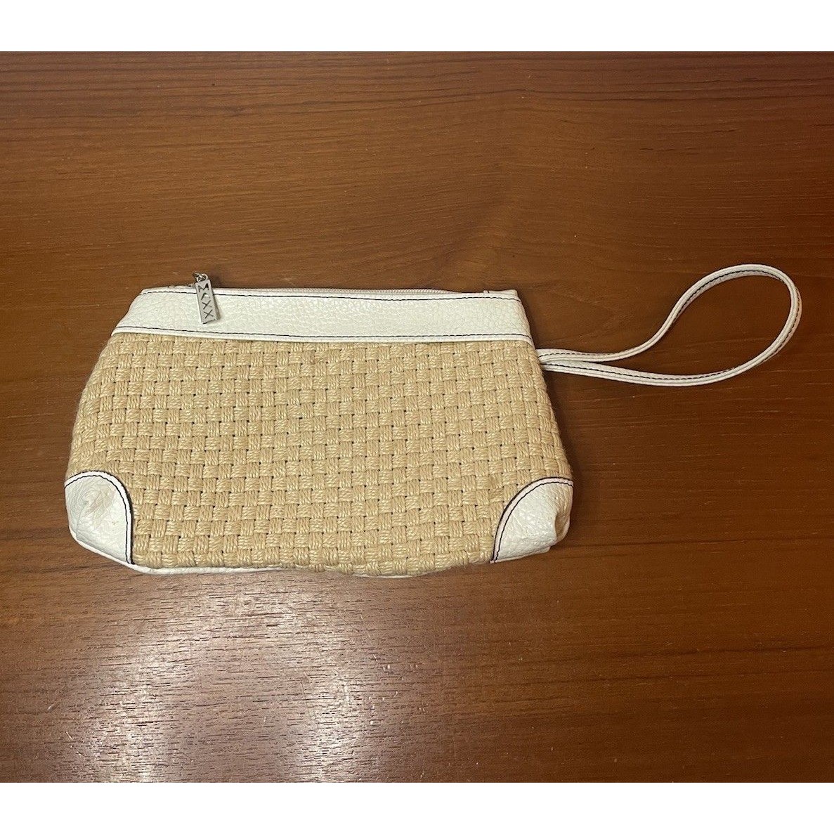 Maxx New York Clutch Purse Wristlet Bag Beige White 9 X 5 Inches